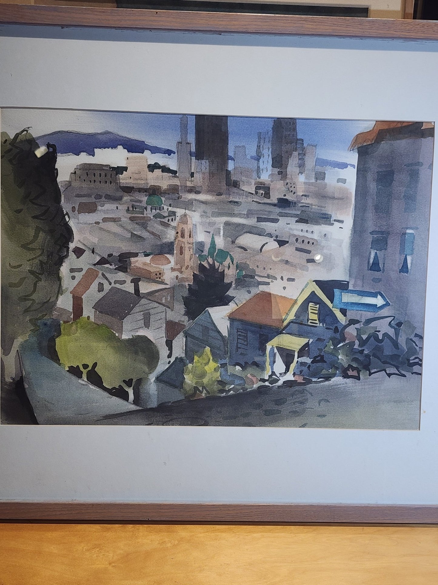 George Post Booth - “San Francisco Skyline/Chinatown” - Watercolor, Two - Sided (1940s) - MCMODSTORE