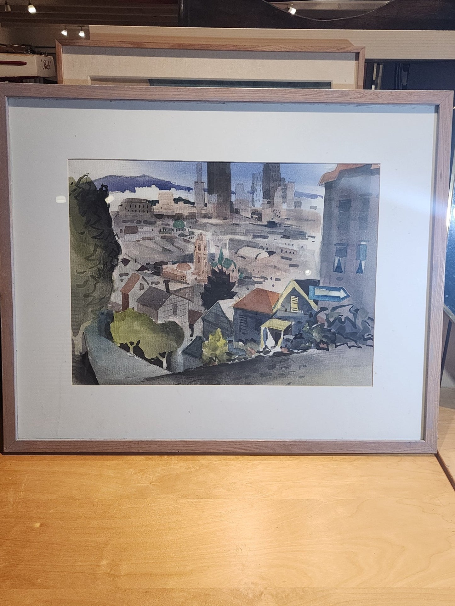 George Post Booth - “San Francisco Skyline/Chinatown” - Watercolor, Two - Sided (1940s) - MCMODSTORE