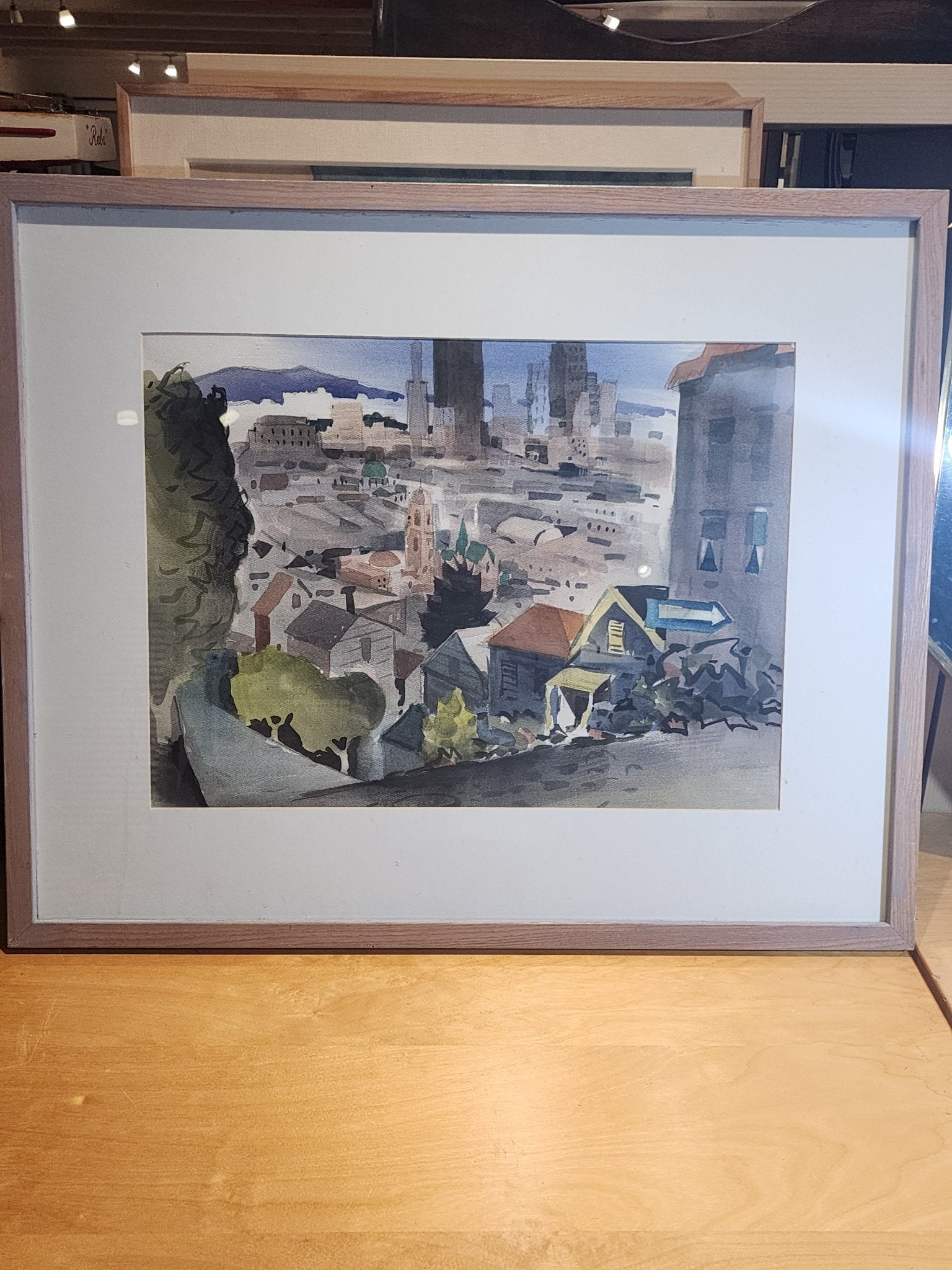 George Post Booth - “San Francisco Skyline/Chinatown” - Watercolor, Two - Sided (1940s) - MCMODSTORE