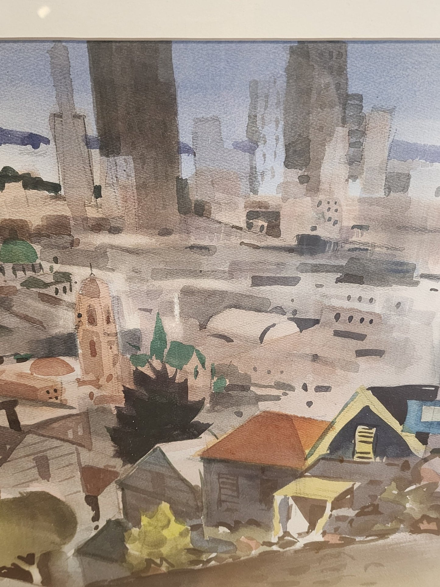 George Post Booth - “San Francisco Skyline/Chinatown” - Watercolor, Two - Sided (1940s) - MCMODSTORE