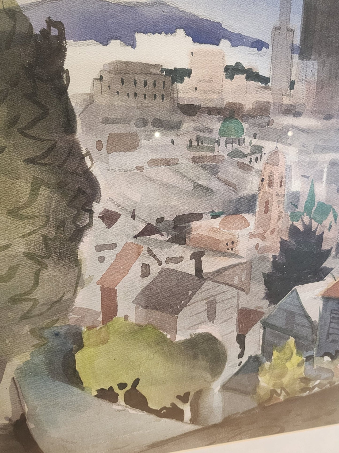 George Post Booth - “San Francisco Skyline/Chinatown” - Watercolor, Two - Sided (1940s) - MCMODSTORE