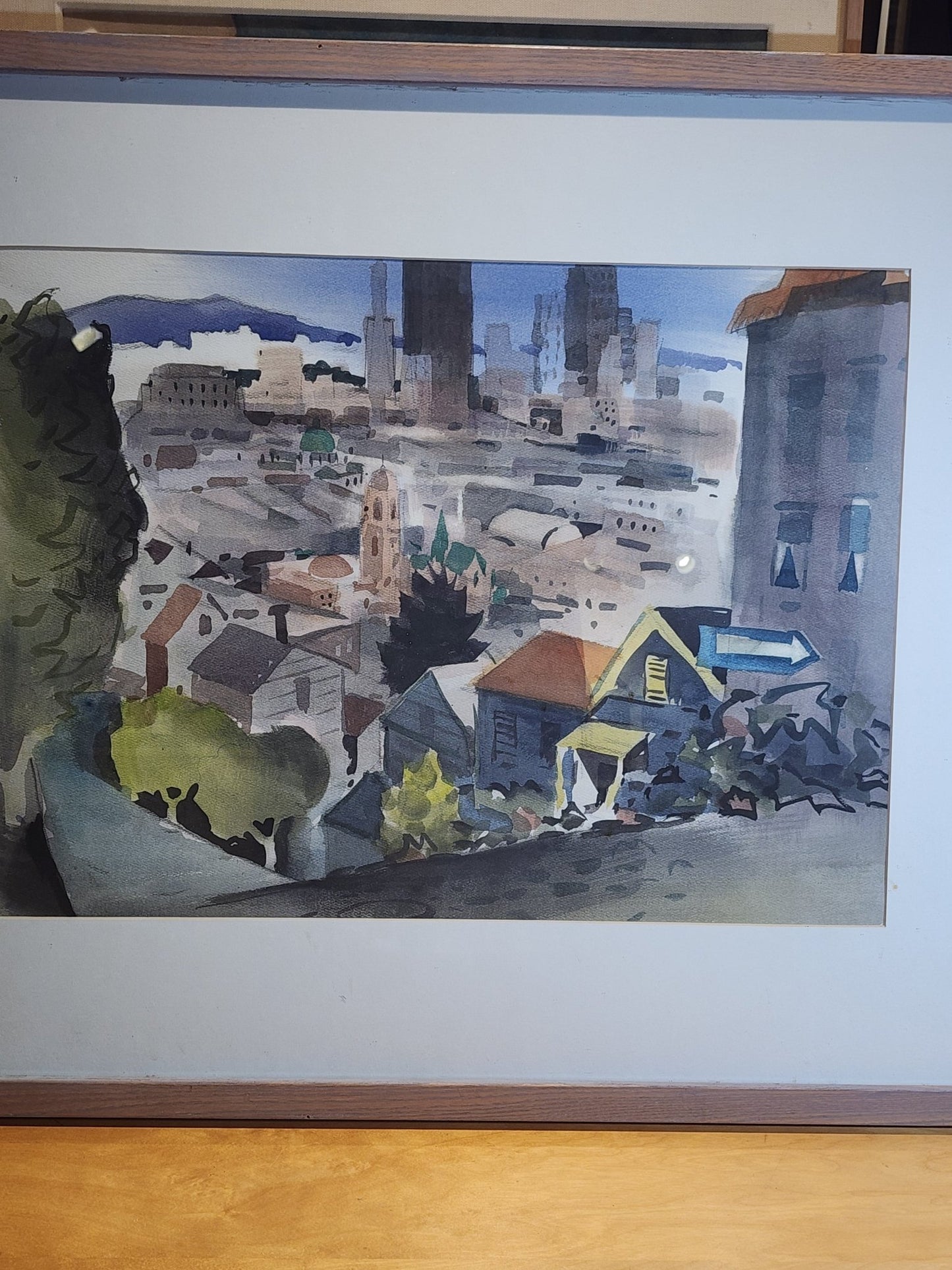 George Post Booth - “San Francisco Skyline/Chinatown” - Watercolor, Two - Sided (1940s) - MCMODSTORE