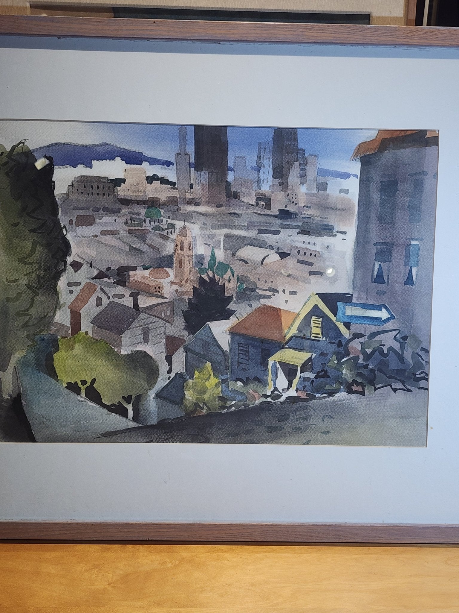 George Post Booth - “San Francisco Skyline/Chinatown” - Watercolor, Two - Sided (1940s) - MCMODSTORE
