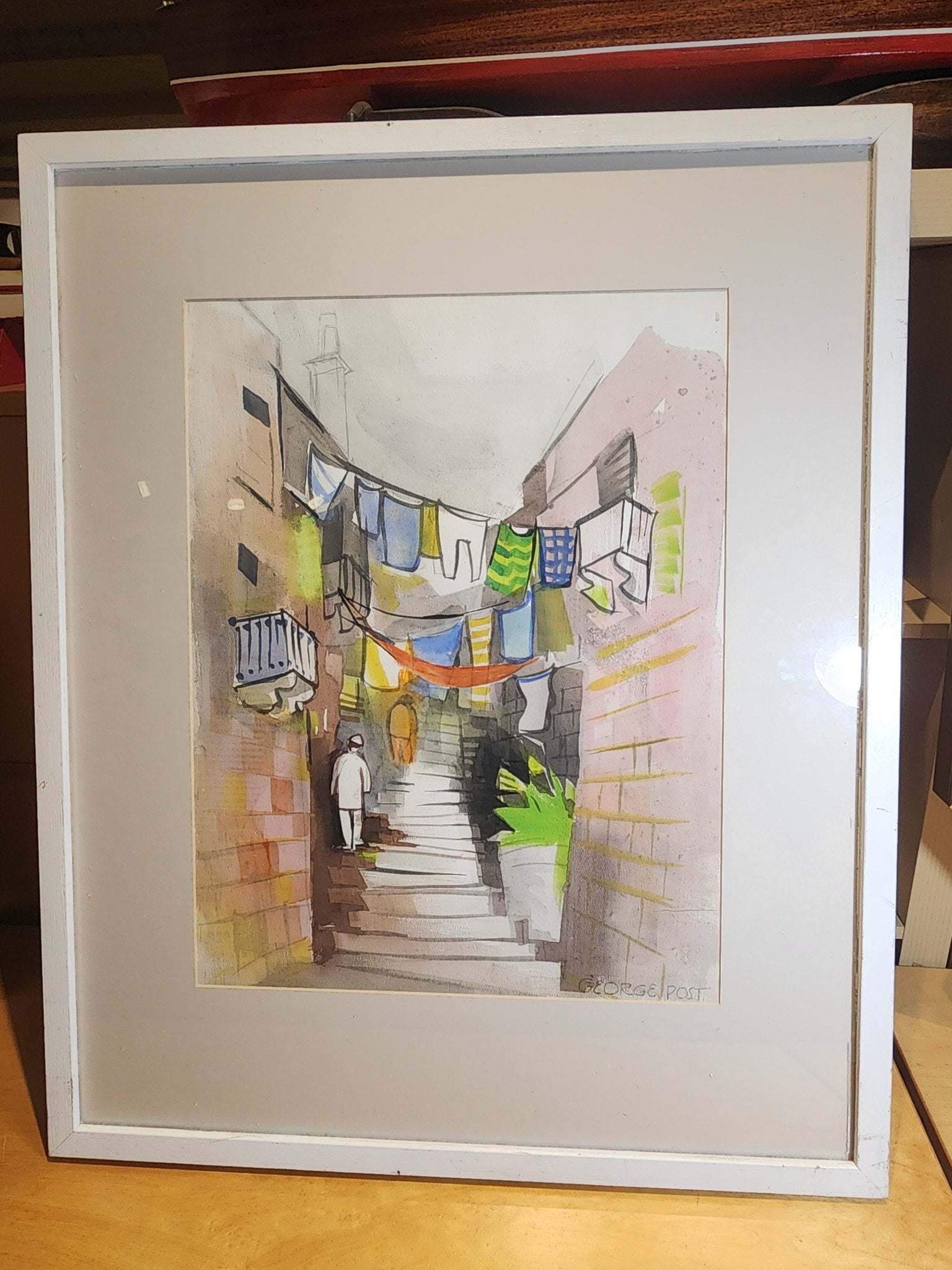 George Post Booth - “San Francisco Skyline/Chinatown” - Watercolor, Two - Sided (1940s) - MCMODSTORE