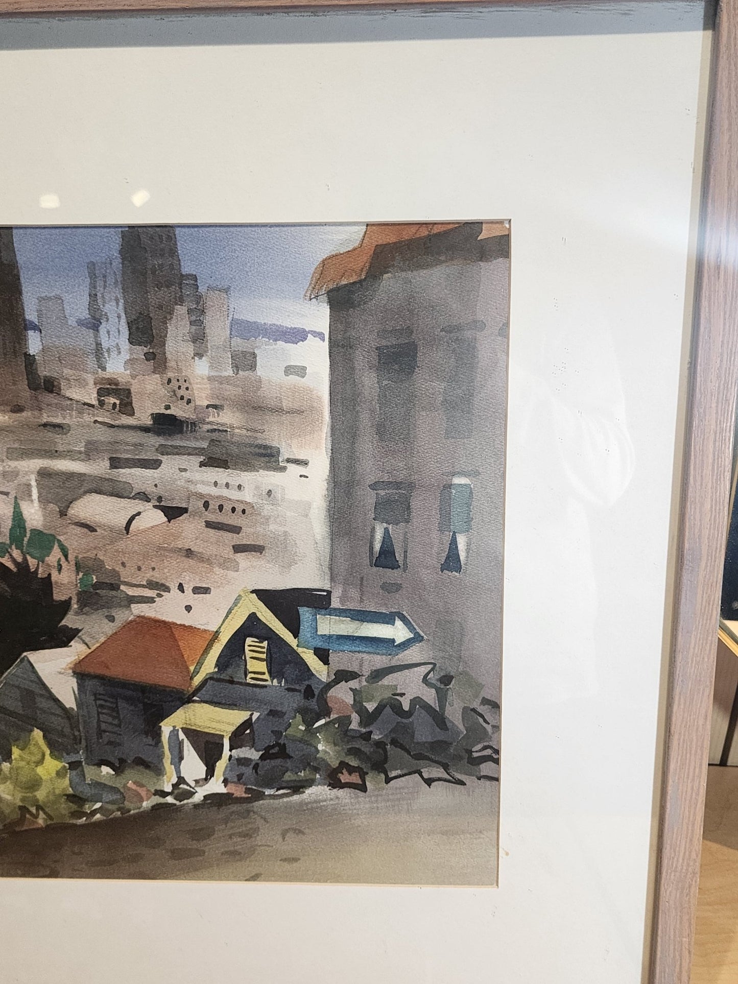 George Post Booth - “San Francisco Skyline/Chinatown” - Watercolor, Two - Sided (1940s) - MCMODSTORE