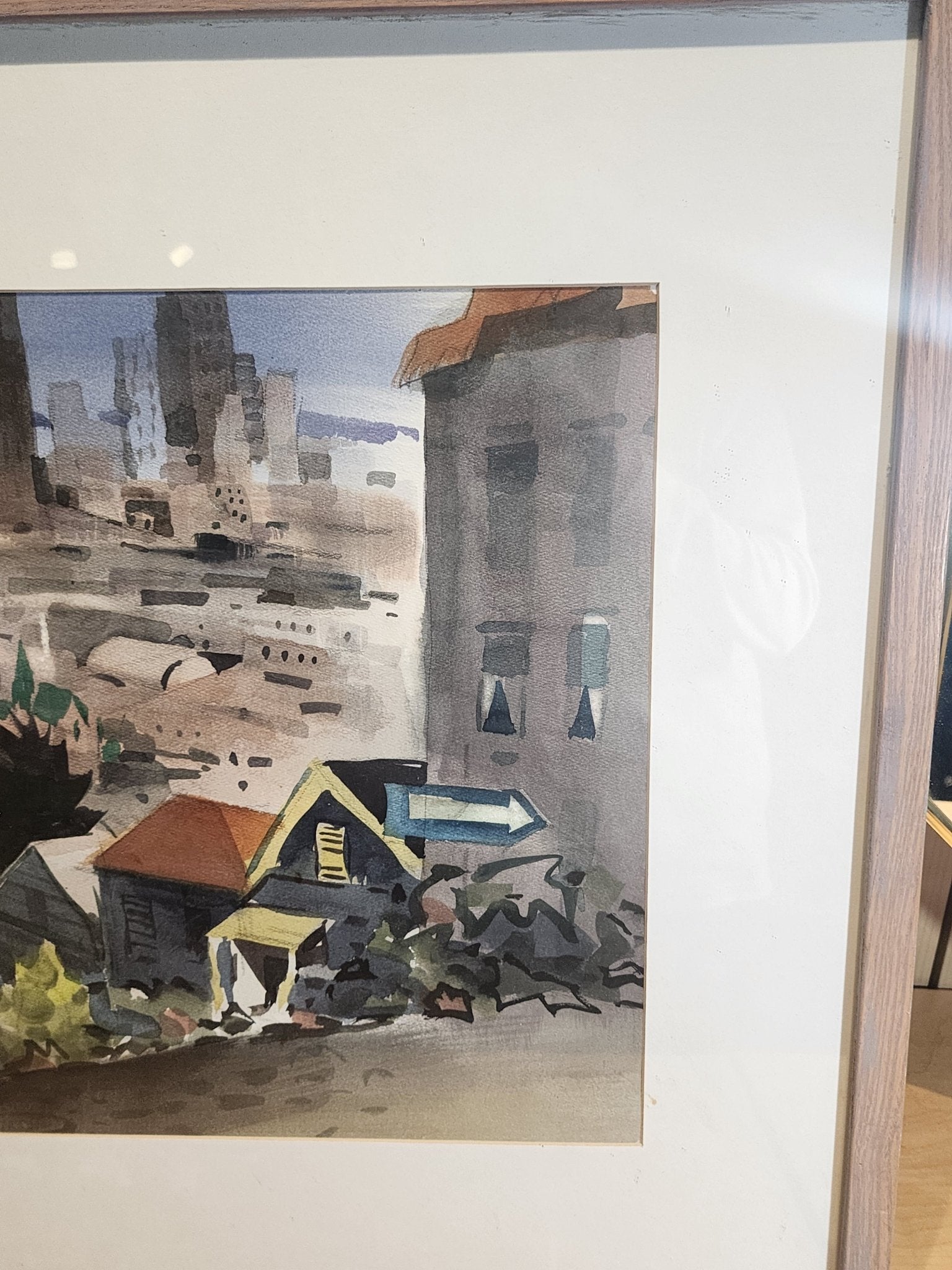 George Post Booth - “San Francisco Skyline/Chinatown” - Watercolor, Two - Sided (1940s) - MCMODSTORE