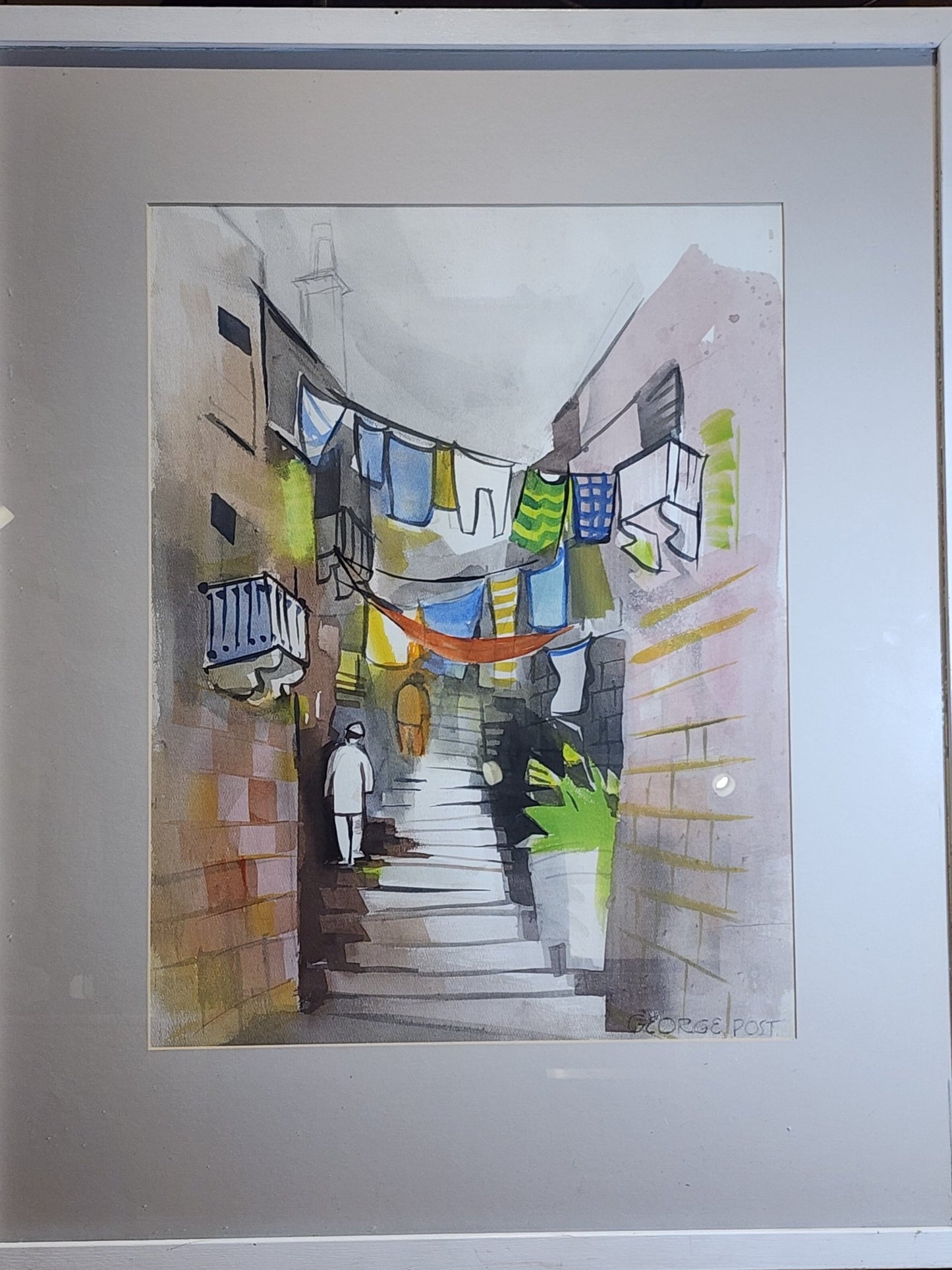 George Post Booth - “San Francisco Skyline/Chinatown” - Watercolor, Two - Sided (1940s) - MCMODSTORE