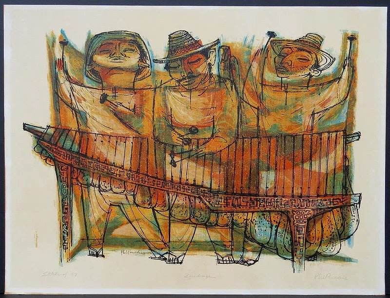Phil Paradise Colorful "Zanduga" Musicians Lithograph - MCMODSTORE
