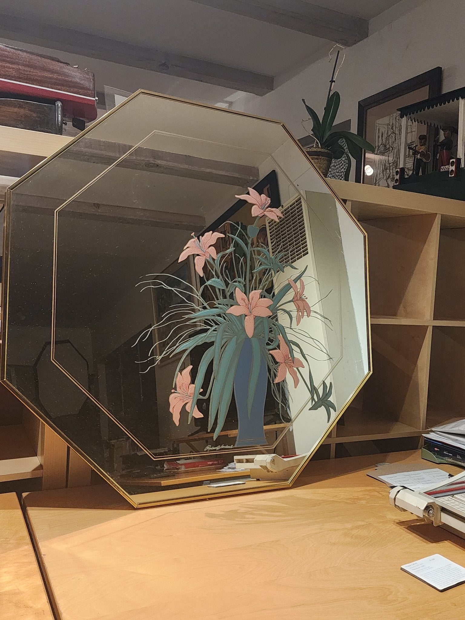 Richard Sandoval Signed "Pink Lily Bouquet" Art Mirror - MCMODSTORE