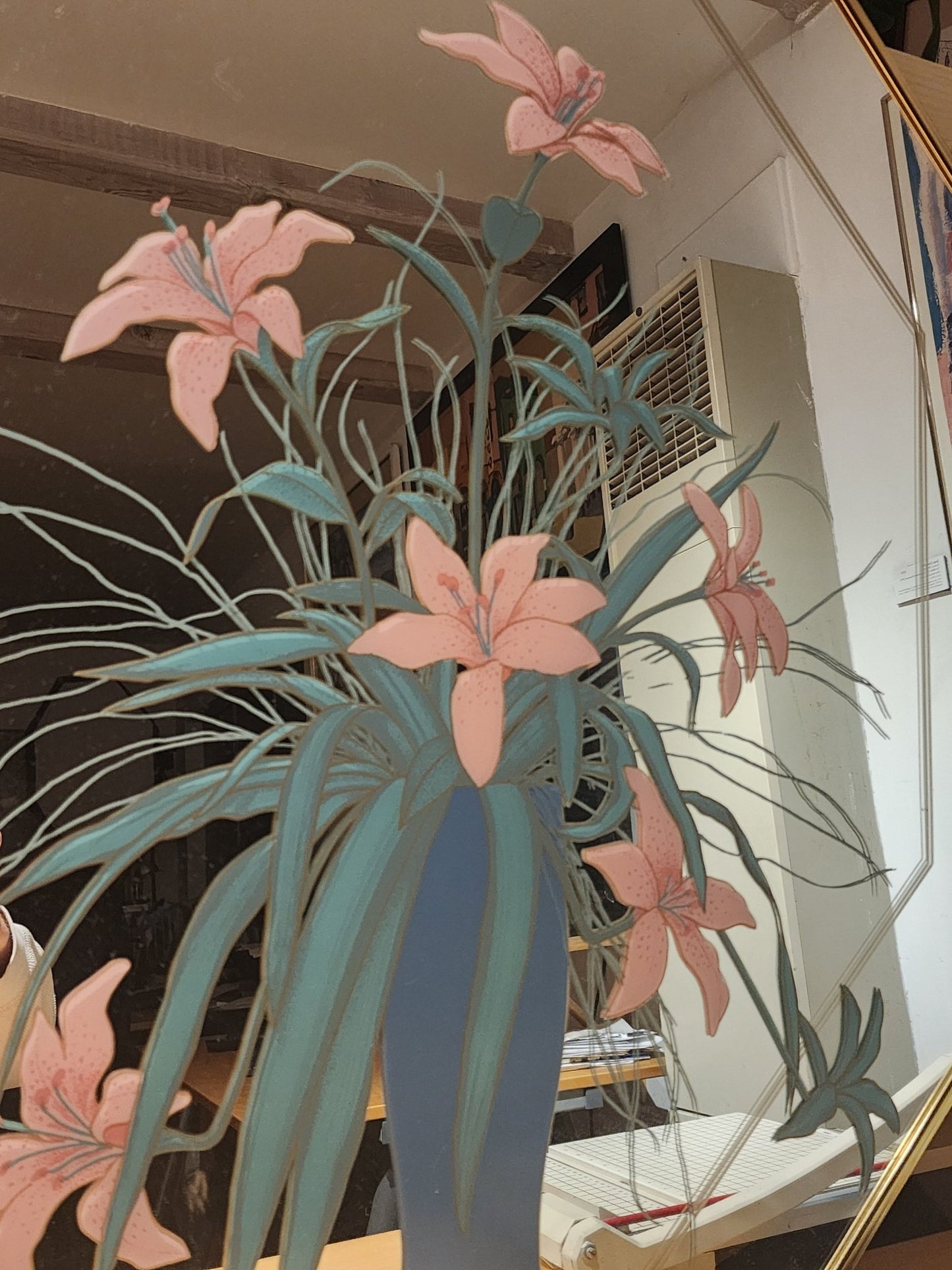 Richard Sandoval Signed "Pink Lily Bouquet" Art Mirror - MCMODSTORE